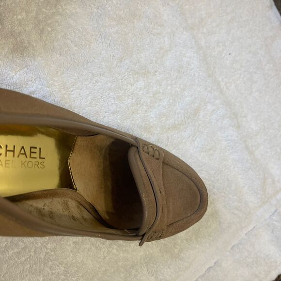 Michael Kors MK Women's Leather High Heel Loafer Pump Wedges Size 7 - Picture 7 of 13